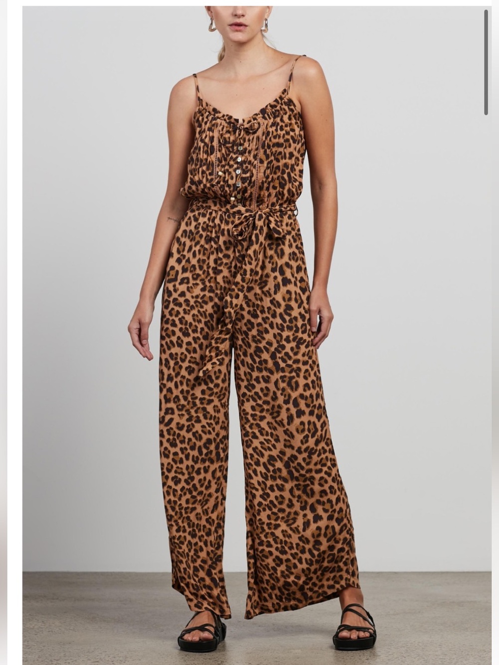 Kivari Leopard-Print Hazel Wide-Leg Jumpsuit in Brown Size XS